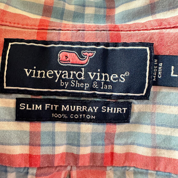 Vineyard Vines Slim Fit Murray Shirt Button Front Long Sleeve Blue Red Plaid L - Picture 8 of 9